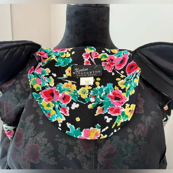 Norton McNaughton Vintage Floral Open Blazer Black Shoulder Pads Women Size 10 - Picture 5 of 6